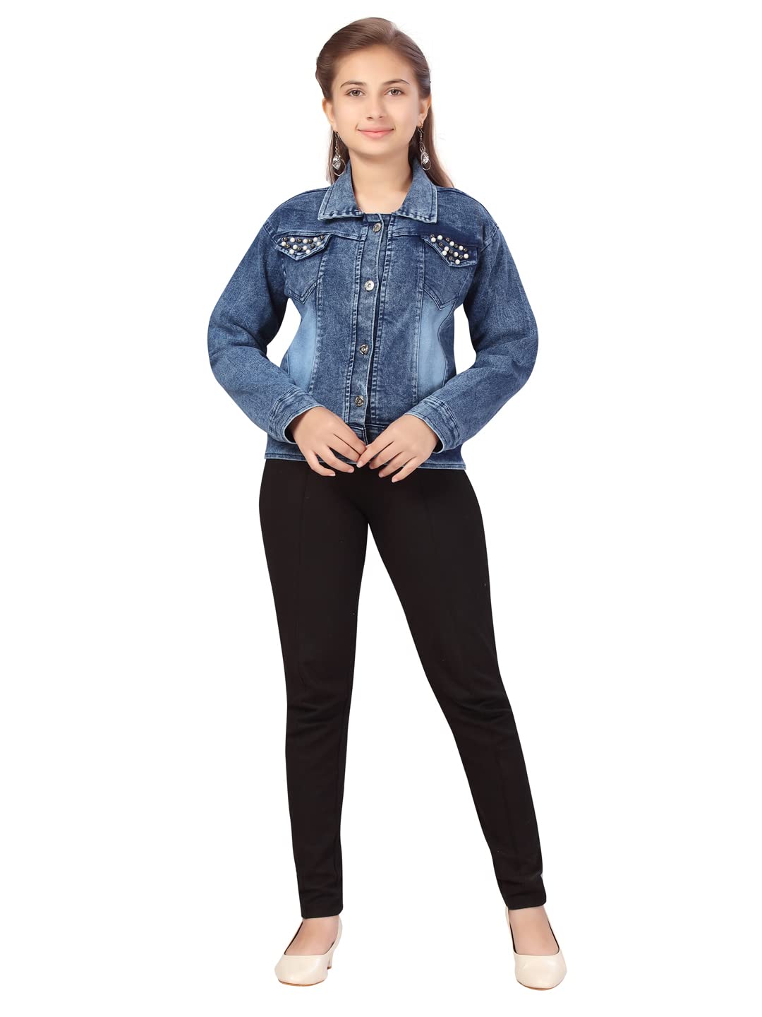 Aarika Girls A-Line Coat (DN-109_Denim Blue_36)