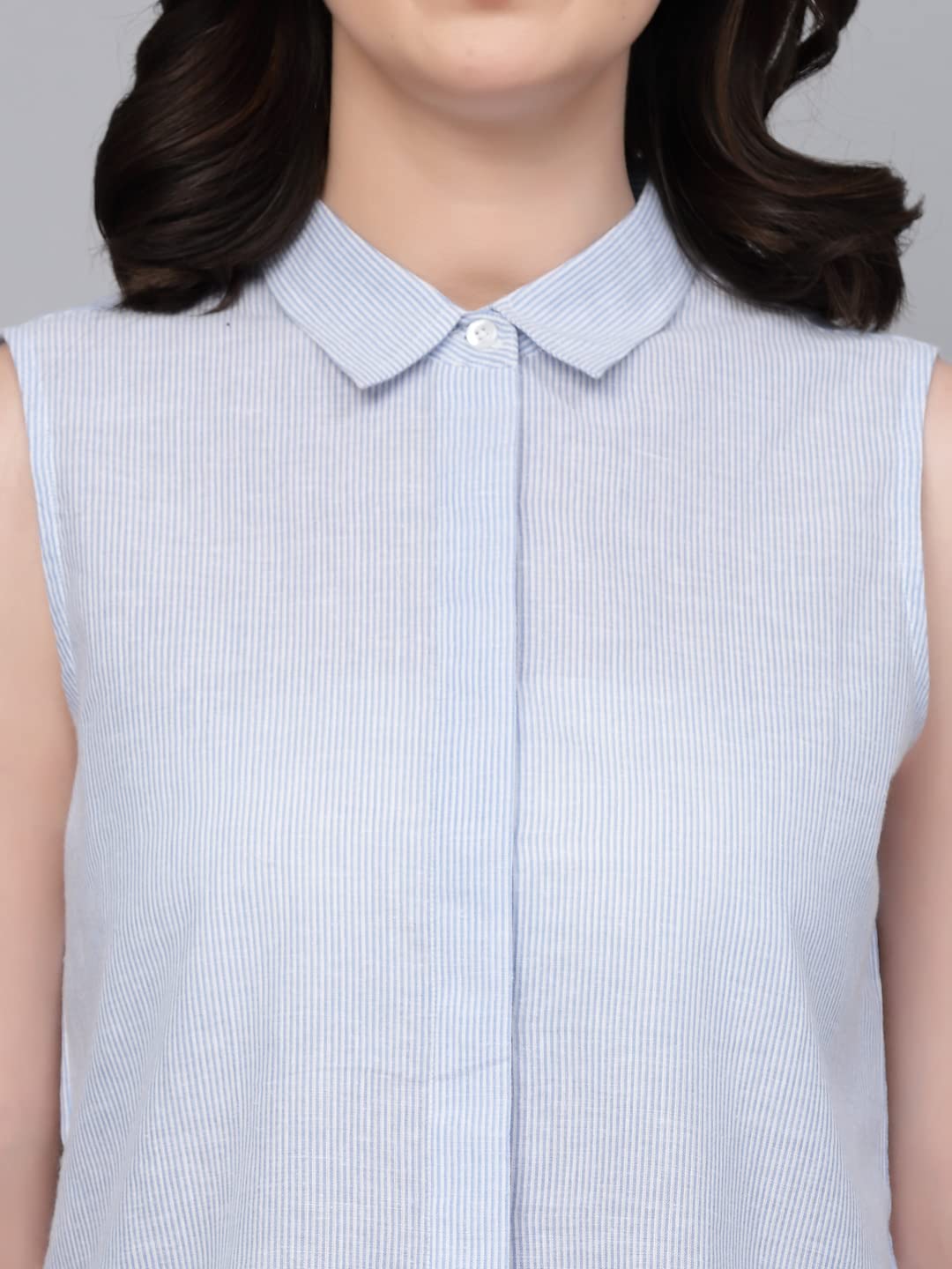 Style Quotient Women White and Blue Stripe Printed Semi Formal Shirt