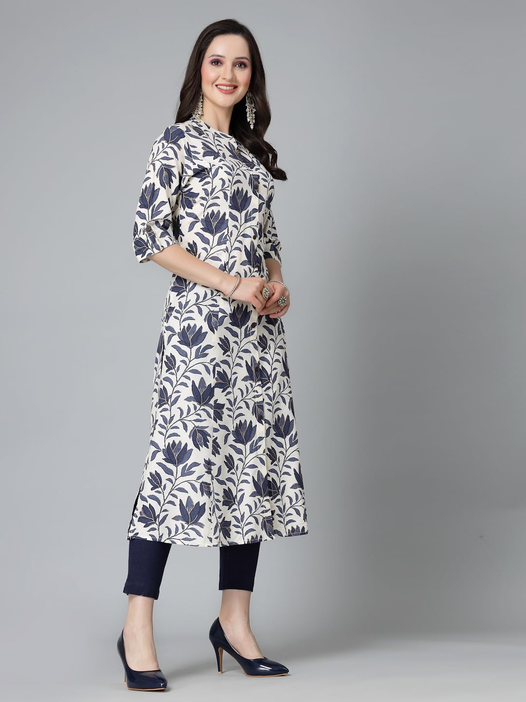 Stylum Women'S Floral Printed Rayon A-Line Kurta (Gaaziblue42_Blue, Xl)