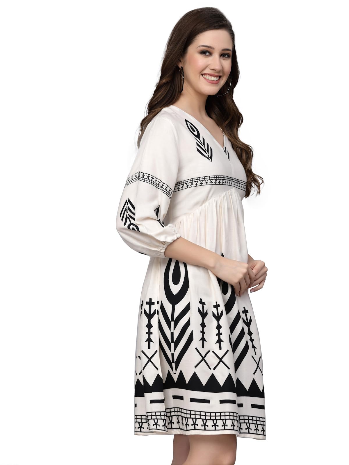 Stylum Womens Womens Off White Printed Rayon Flared Dress