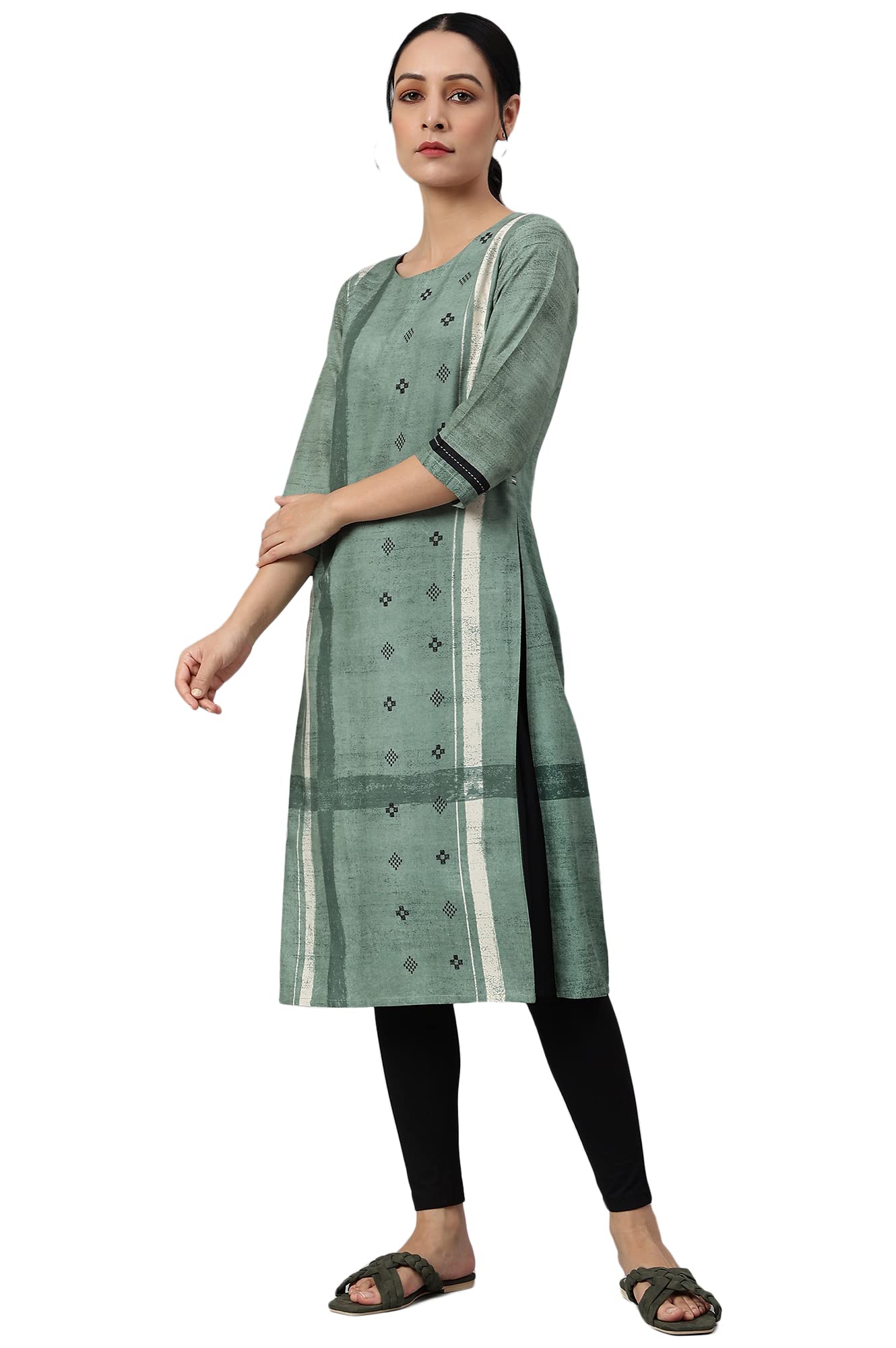 W for Woman Green Godet Box Pleat Kurta