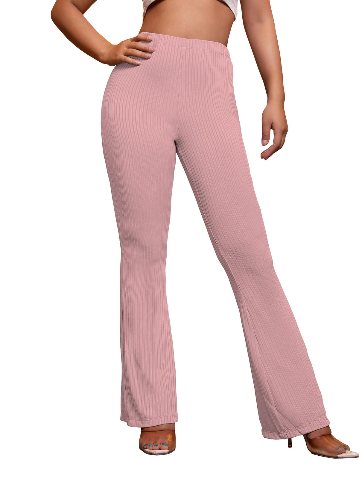 AVANOVA Peach Womens Yoga Dress Pants Stretchy Work Slacks Business Casual Office Flare Bell-Bottom/Boot-Cut Elastic Waist Regu