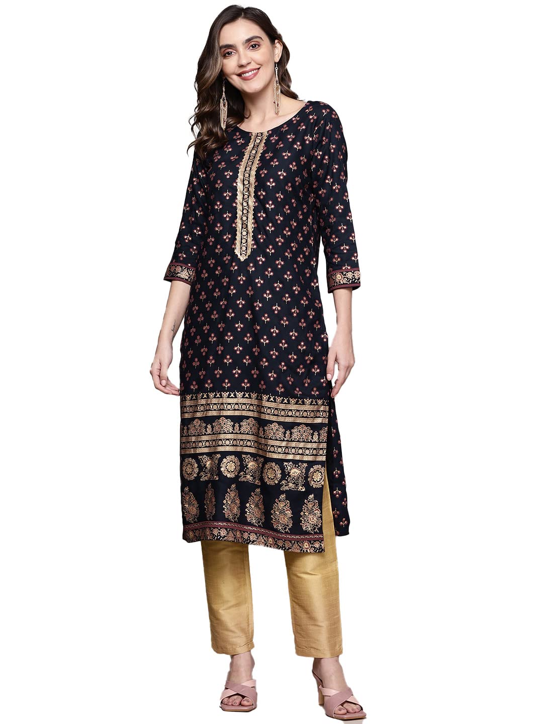 anubhutee Women's Navy Blue Ethnic Printed Kurta