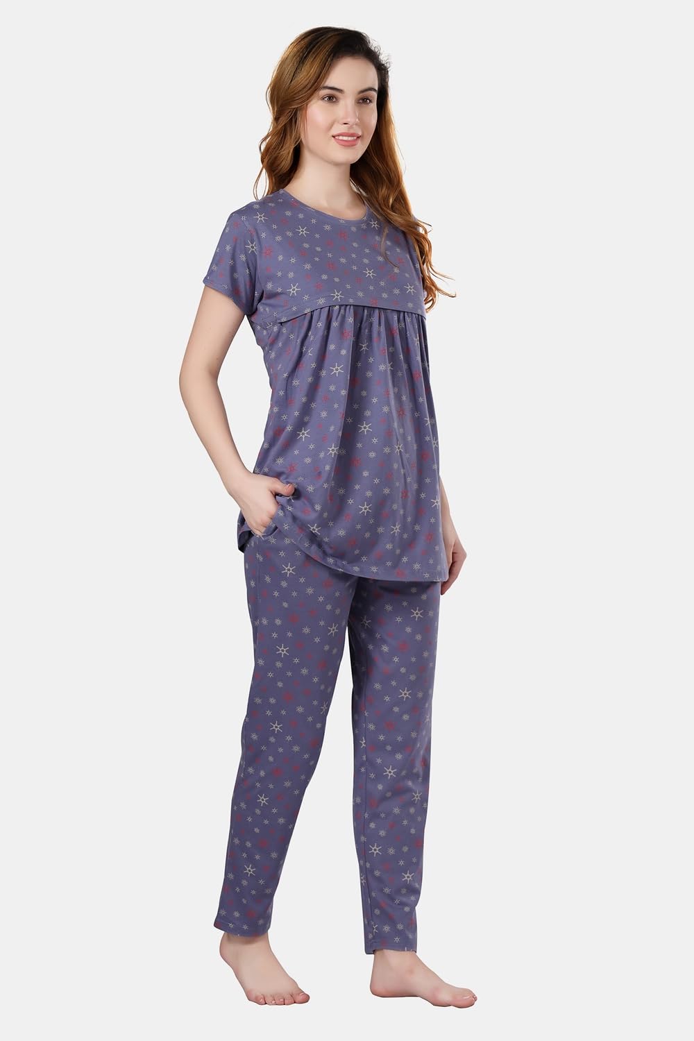 Fabme WomenS Purple Maternity Top And Pyjama Set