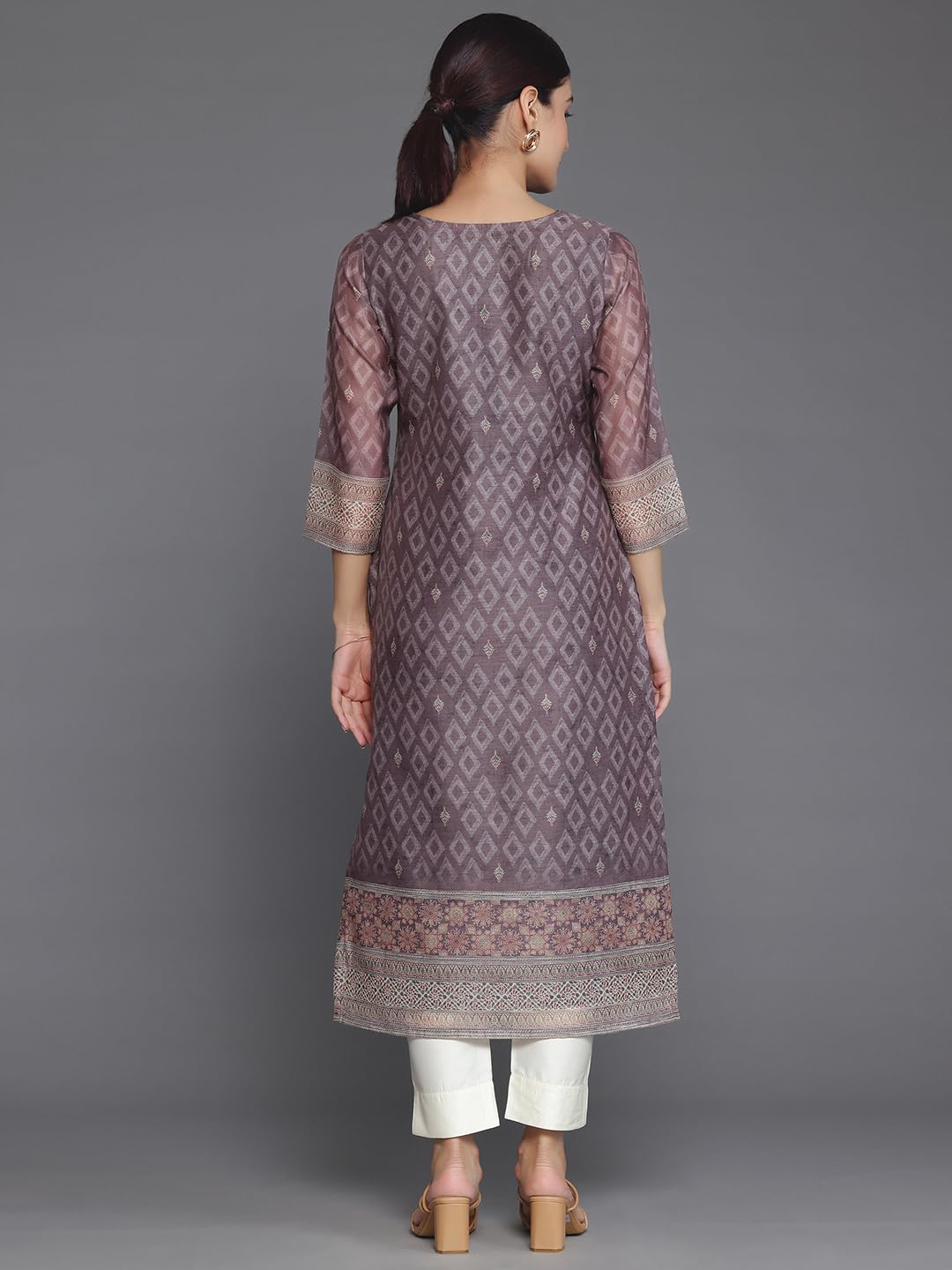 Libas Brown Embellished Chanderi Silk Straight Kurta