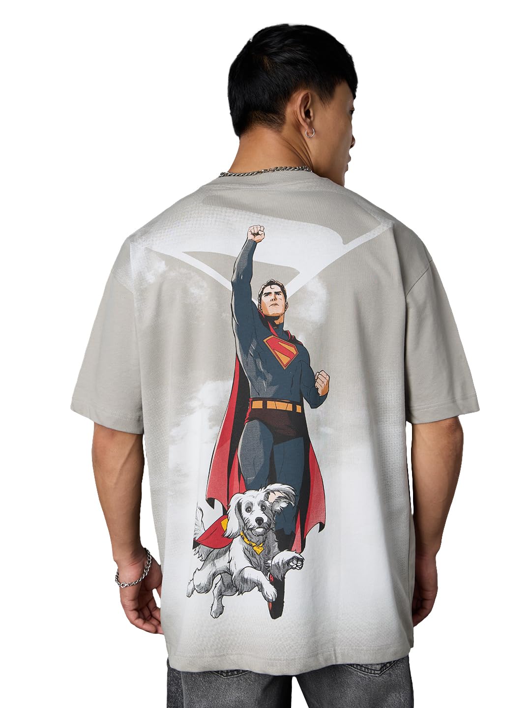 The Souled Store Superman: Take Me Home Men and Boys Short Sleeves Round Neck Grey Graphic Printed Cotton Drop Shoulder Lightwei
