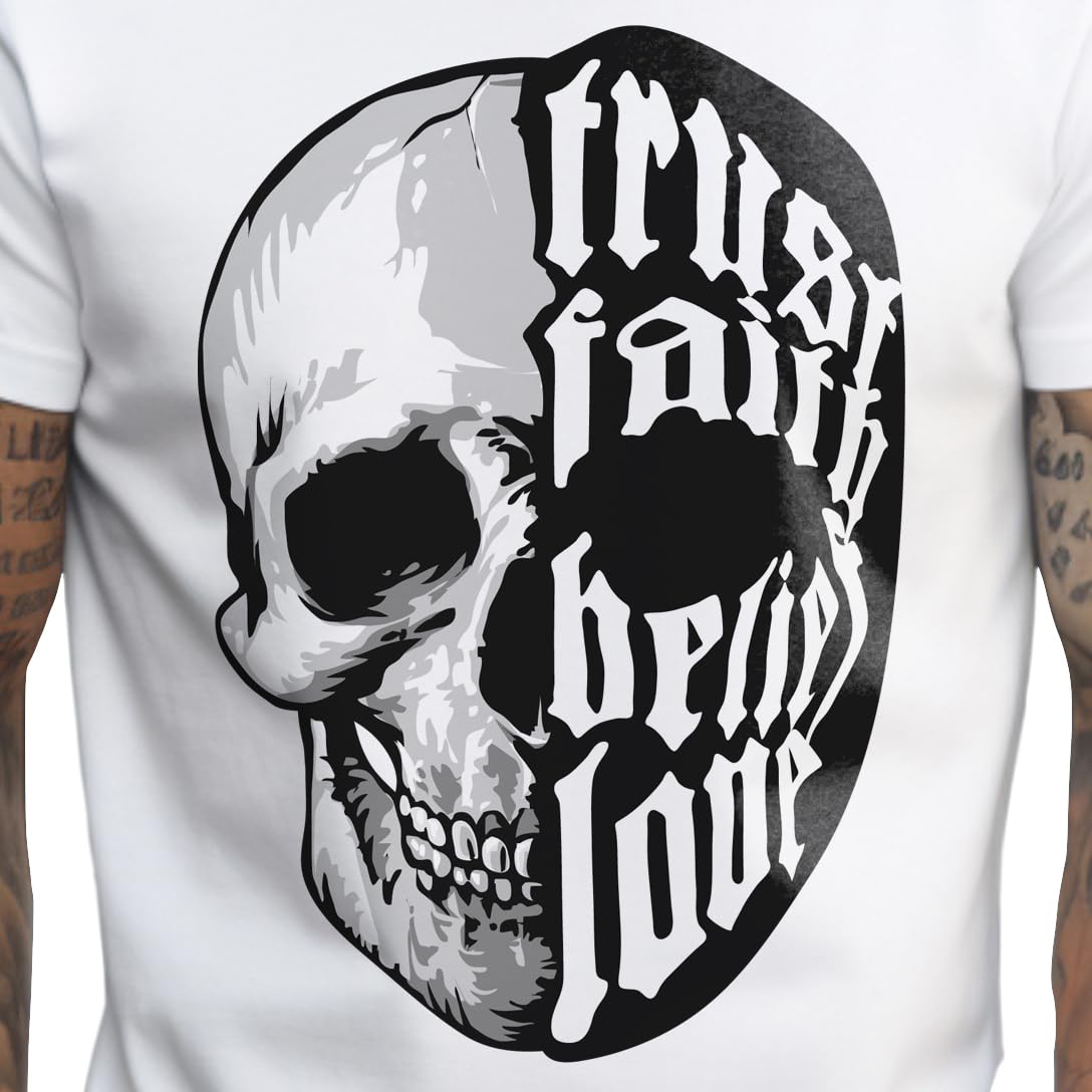 Peppyzone Mens Regular Fit T-Shirt (PZ-Skull437_White3