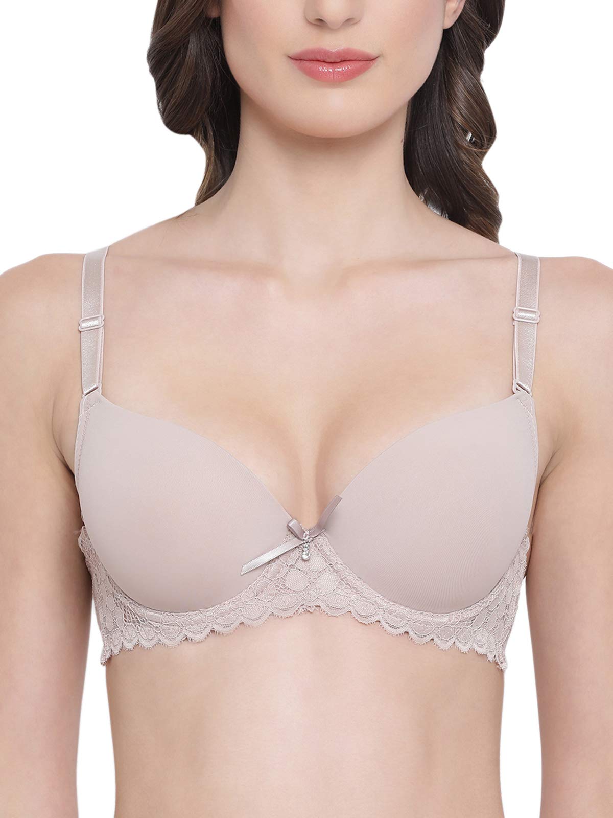 Clovia Womens Padded Underwired Multiway T-Shirt Bra with Lace (BR1978P24_Beige_36C)