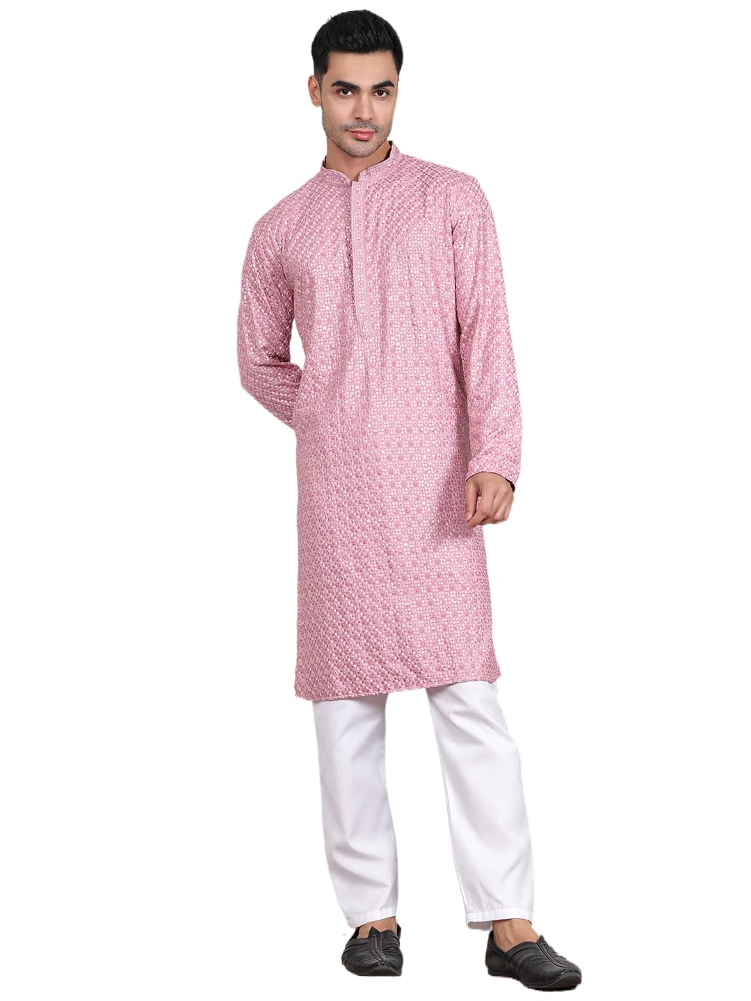 Jompers Mens Viscose Sequins And Embroidered Kurta Pyjama Set