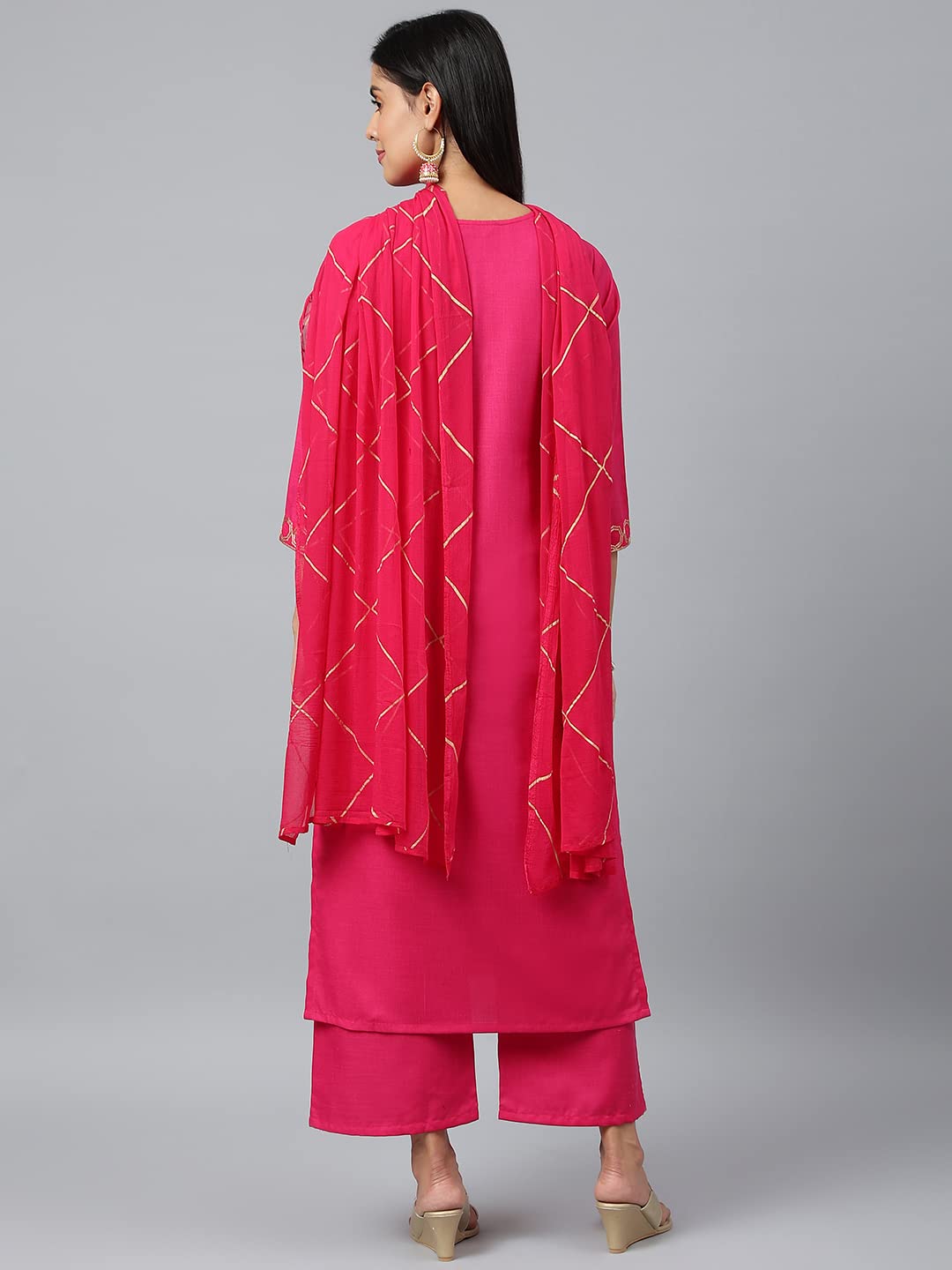 ANNI DESIGNER Women's Cotton Blend Printed Straight Kurta with Pant & Dupatta (Khunti)