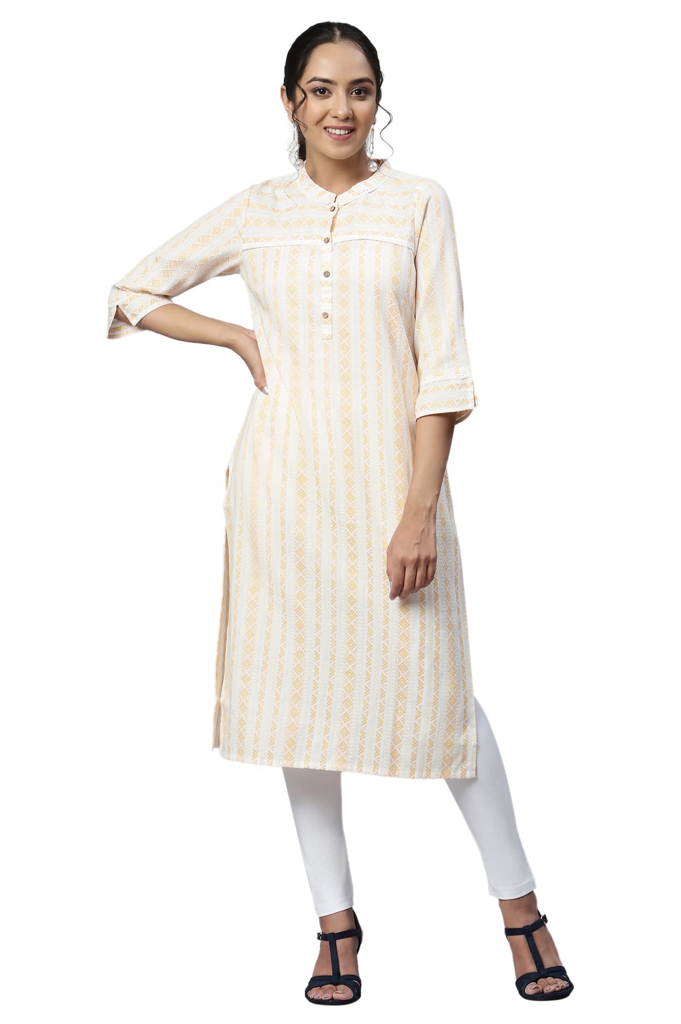 Aurelia Women Yellow Dobby Geometric Yarn Dyed Straight Kurta_22AUA13426-701456_S