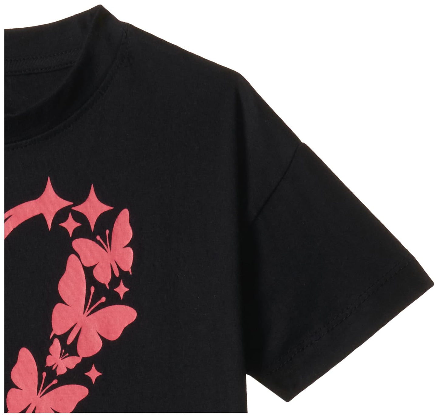 T2F Girls Cotton Printed Oversized Fit Crop Top and Pant Pajama Set Black