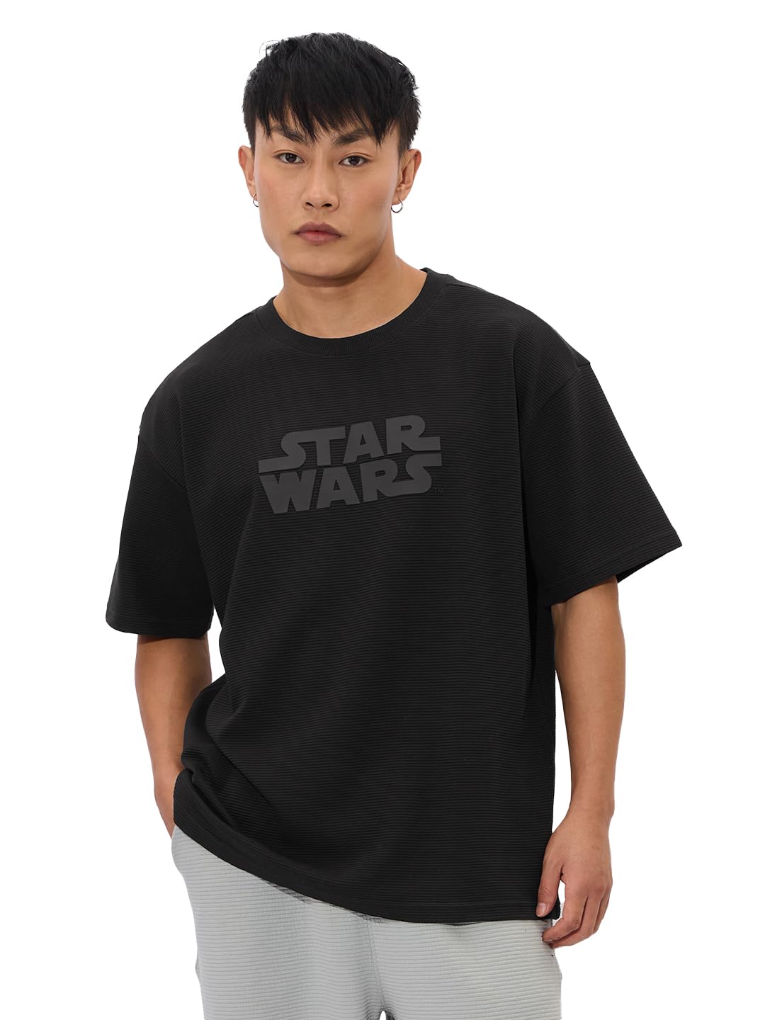 The Souled Store Official Star Wars : Classic Logo Mens and Boys Oversize Fit Half Sleeves Cotton T-Shirt Black