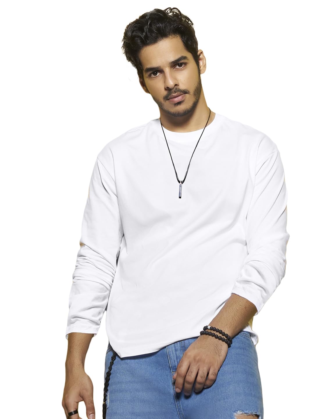 Bewakoof Mens Solid Regular Fit Full Sleeve Round Neck Cotton T-Shirt