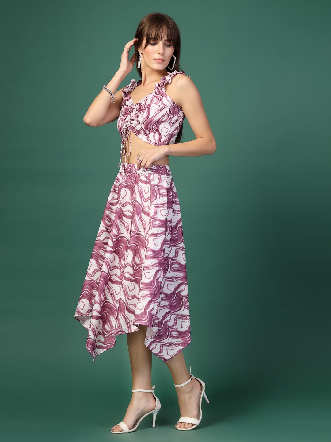 Oomph! Crepe Top And Skirt Set For Women, Purple - Coord_Mt987Msk258