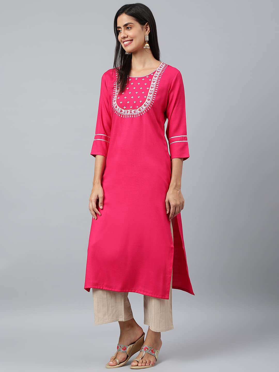 ANNI DESIGNER Women's Cotton Blend Straight Solid Kurta (Satya)