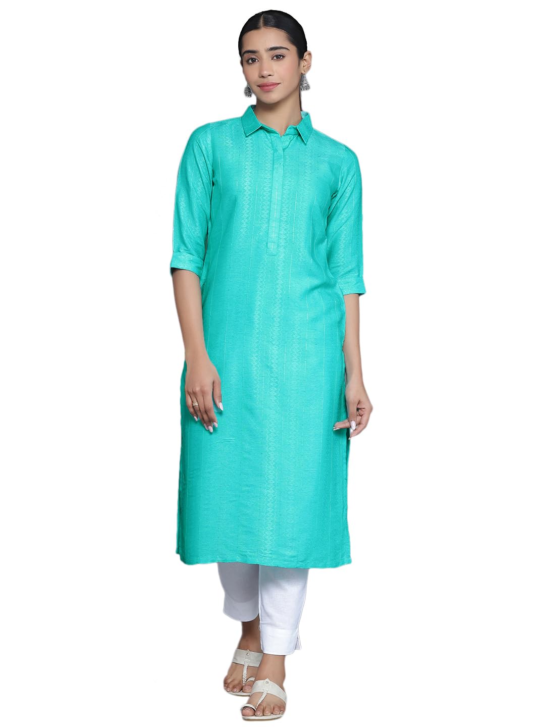 Libas WomenS Cotton Woven Design Straight Kurta (26878_Blue