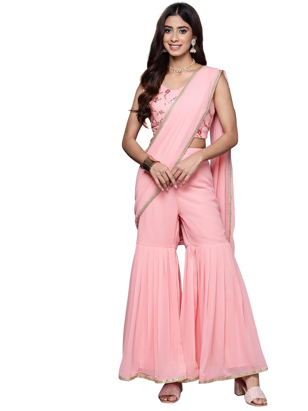 Libas WomenS Pure Georgette Saree (34732_Pink)