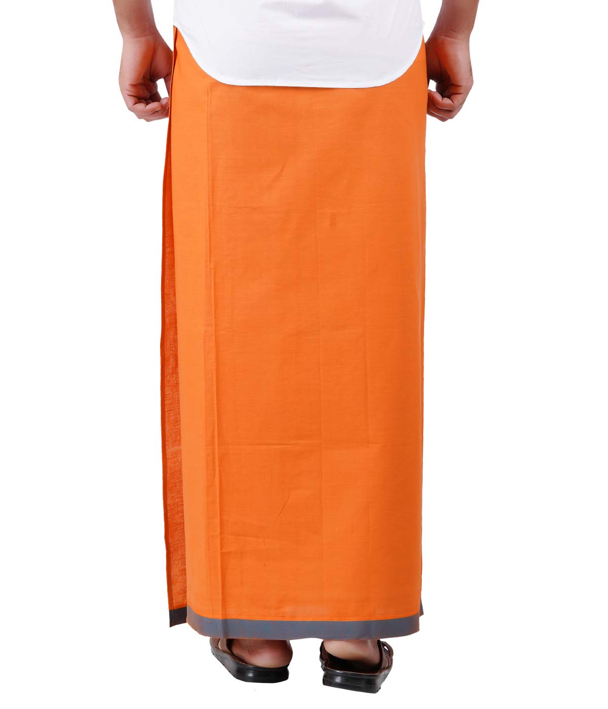Prakasam Cotton Mens Kavi Colour Fancy Border Welcro Pocket Dhoti (Himfan-Kavi)