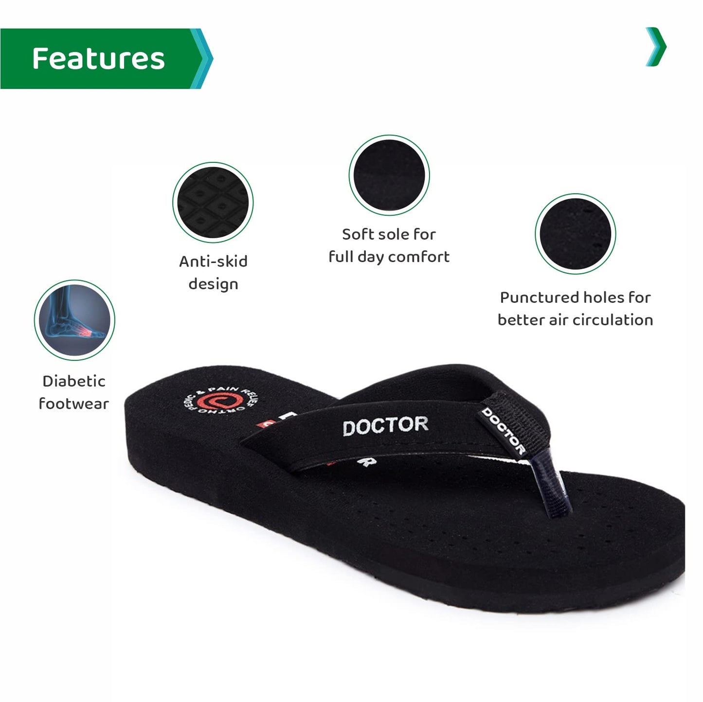 ORTHO JOY Doctor Orthopedic Ladies Slippers | Soft Chappal for Women | Comfortable womemss slipper | MCR Chappals for Women Bla