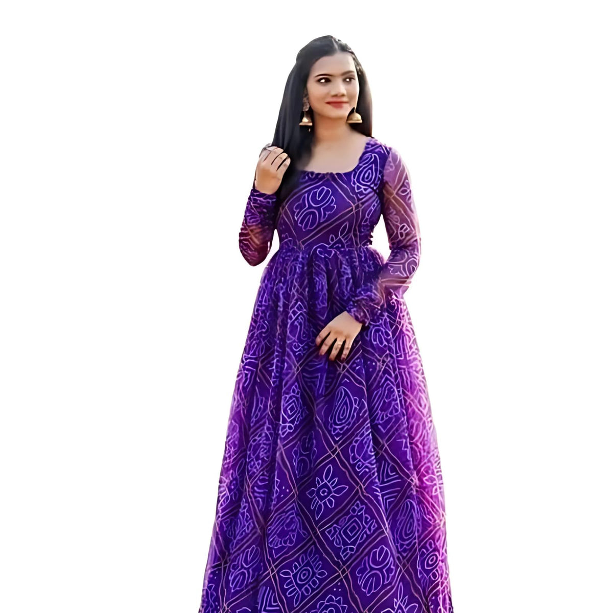 Anveri Textiles WomenS Georgette Long Dress With Regular Fit Full Sleeves Round Neck Ankle Length Abstract Print And A Line Sty