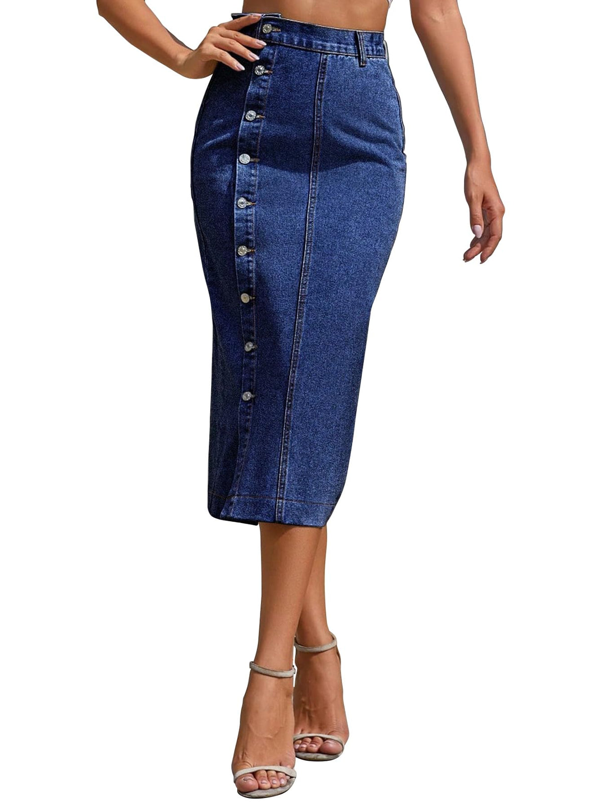 Shasmi Girls & Womens Front Button-Up Slit Longline Single Breasted Long Casual Denim Skirt Suitable for Daily WearSkirt 233 B