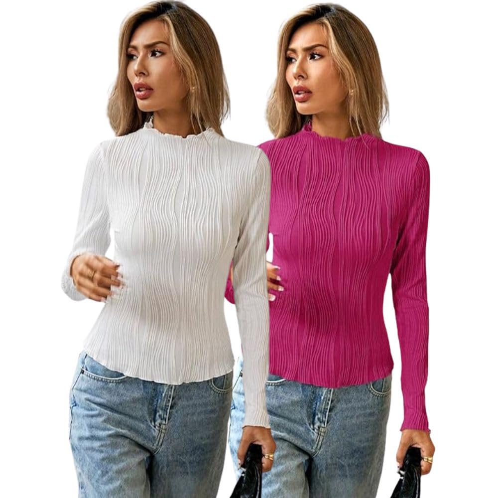 Greciilooks Regular Fit Women Top (Gl-W2056_White&Pink