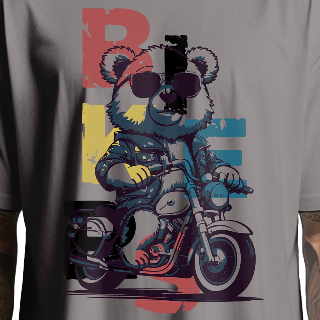 Peppyzone Mens Oversized Fit T-Shirt (OST-Biker 1-5_Grey