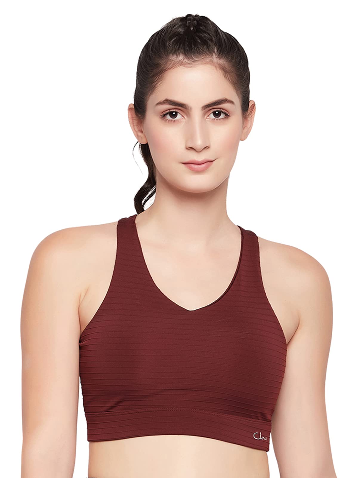 Clovia Womens Medium Impact Padded Racerback Sports Bra (BRS046P06_Brown_L)