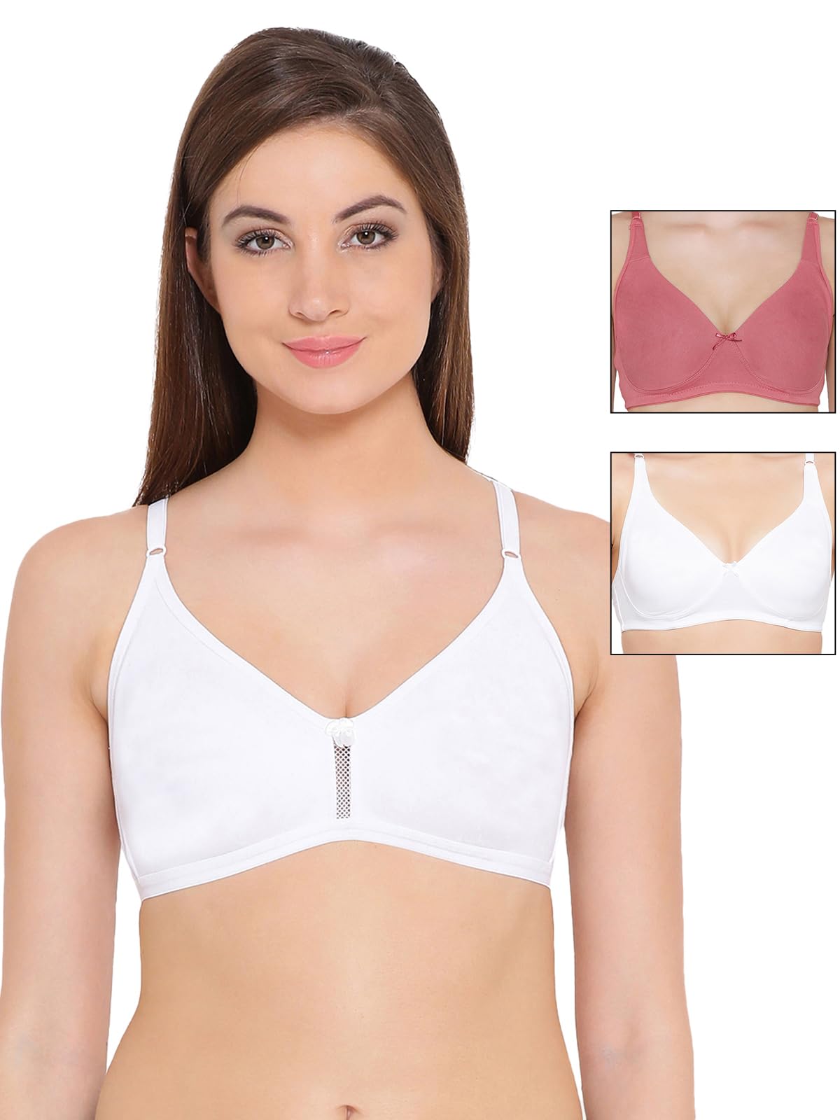 Clovia Womens Cotton Pack of 3 Non-Padded Non-Wired Full Coverage Bra (COMBOBR66_Multicolor_34C)
