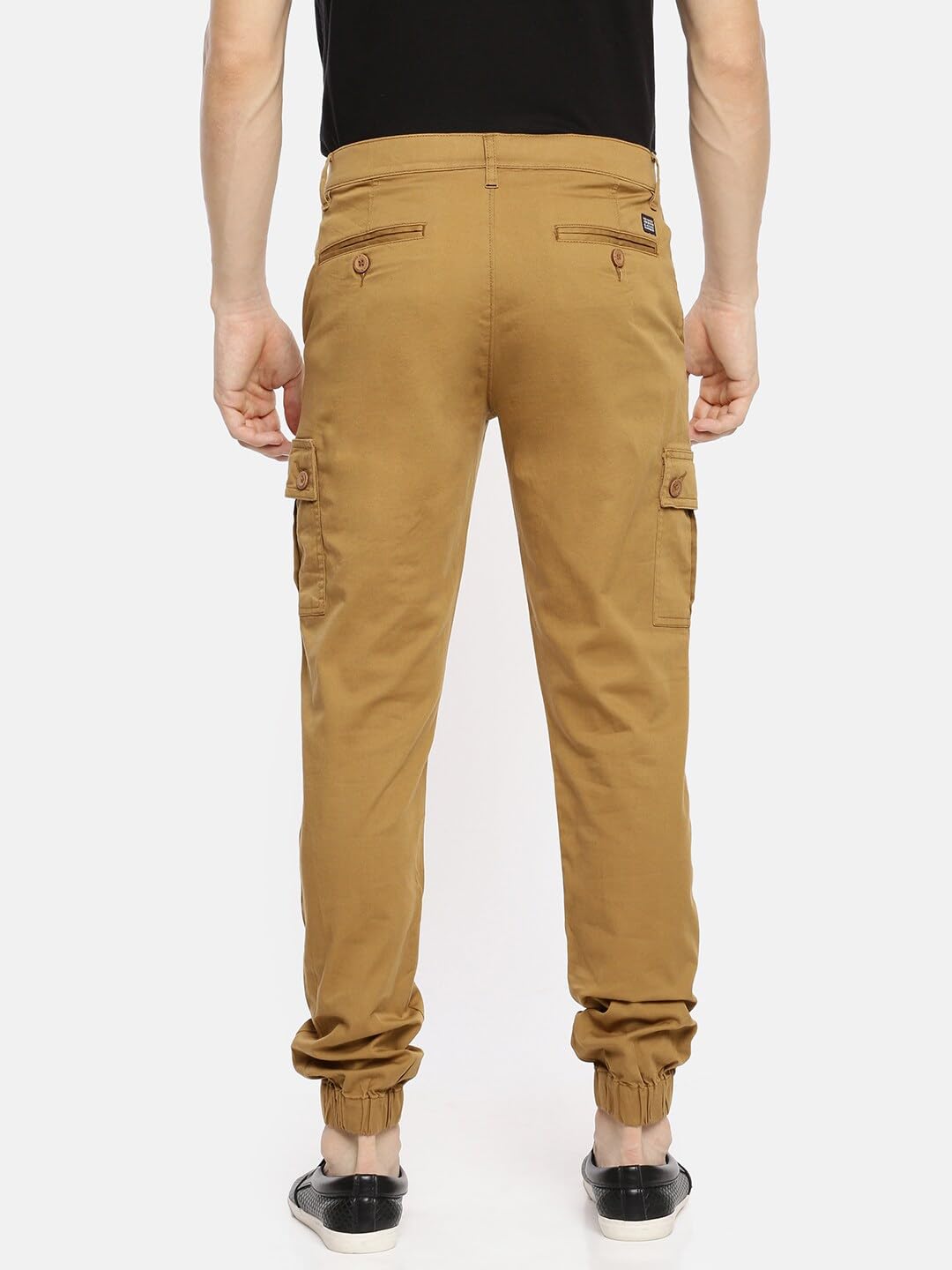 The Indian Garage Co Men Slim Fit Solid Mid-Rise Cuffed Cargos Khaki