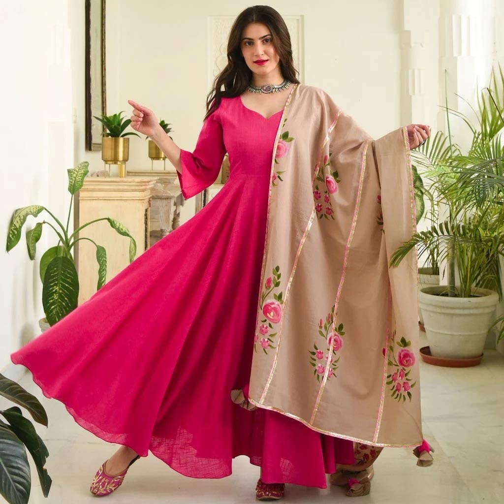 GoSriKi Women's Cotton Anarkali Kurta and Dupatta (Without Palazzo)