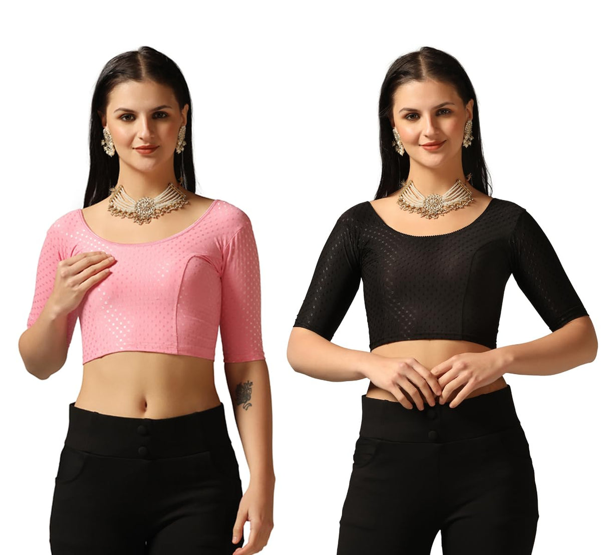 Tagdo WomenS Slim Fit Blouse Pack Of 2 (Combo-5058-Bbp-Blk-32)