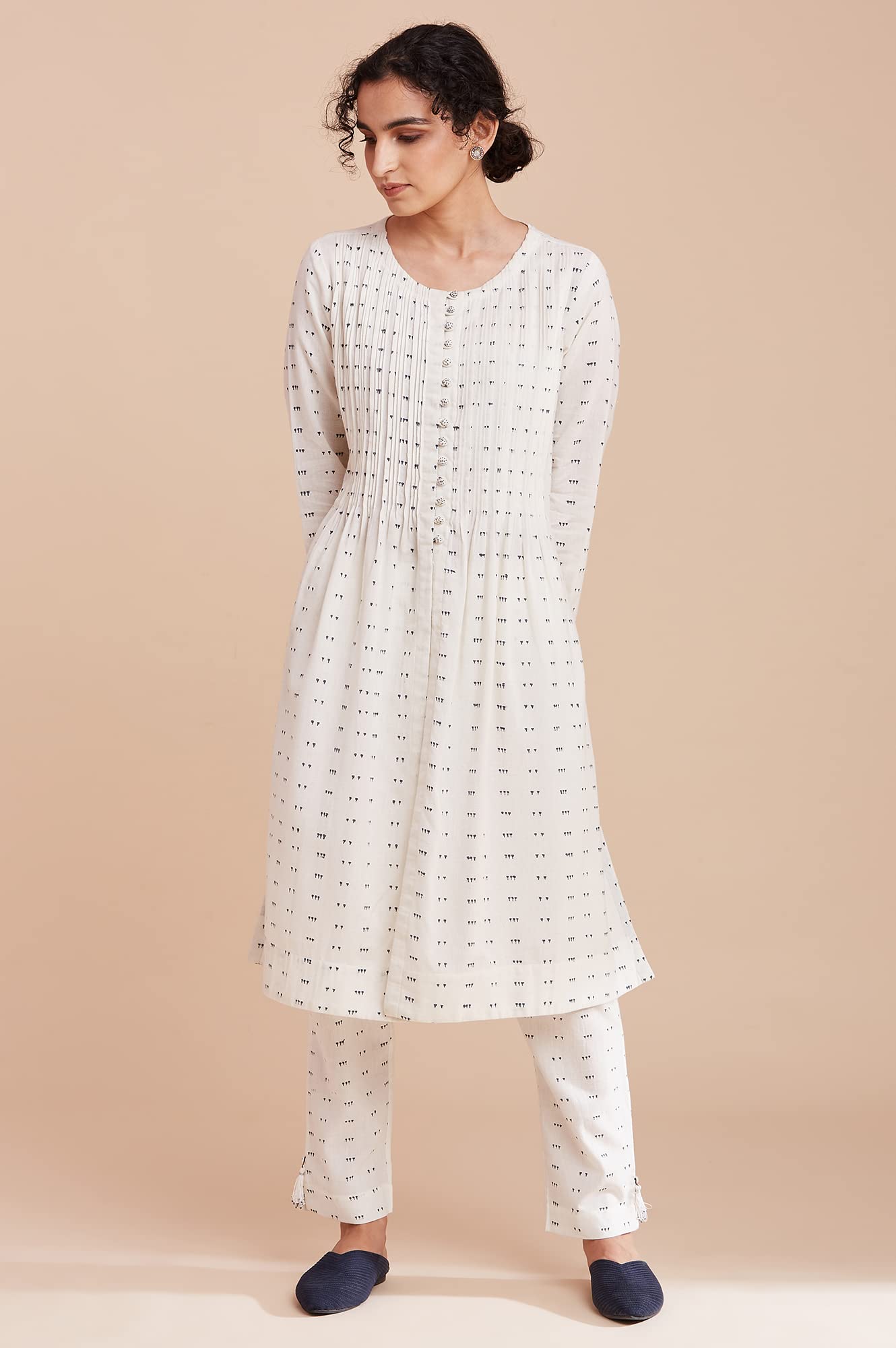 W for Woman Women Round Neck Kurta Block Print 38 L Full SLV