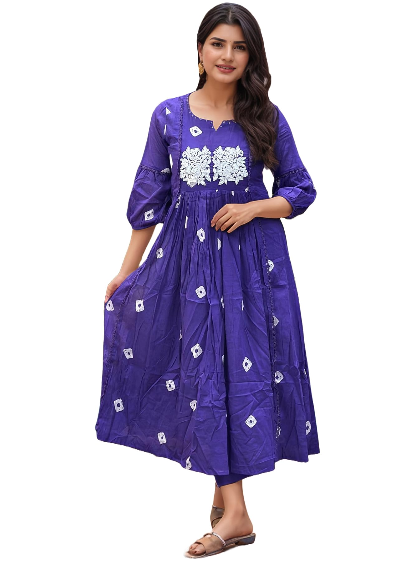 ANNI DESIGNER Womens Rayon Viscose Printed Anarkali Kurta with Pant (ANVESHI Begani-VKS02_M_Begani_Medium)