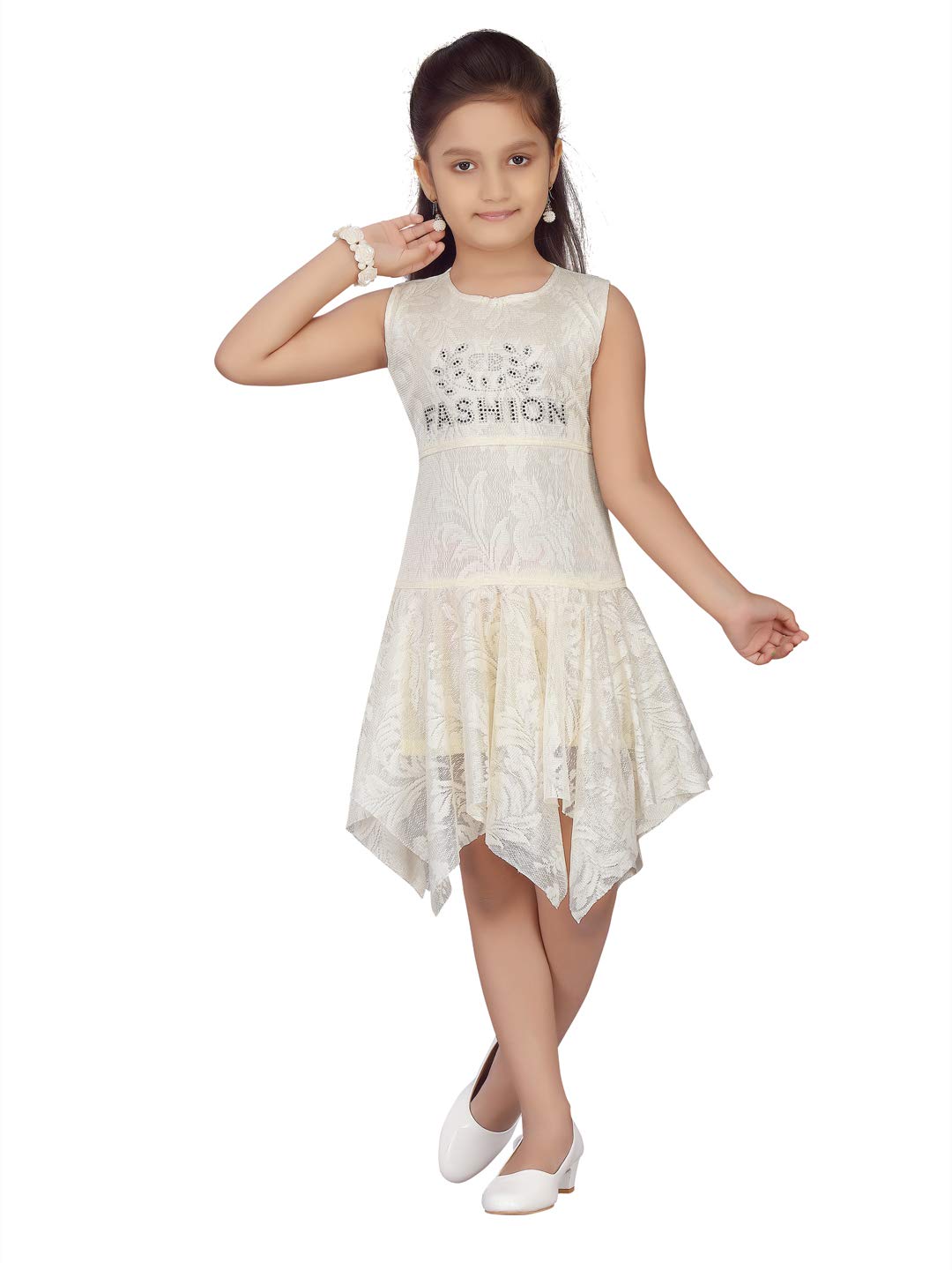 Aarika Girl's Net A-Line 1-2 Years Dress (NV-FK-20802_Cream