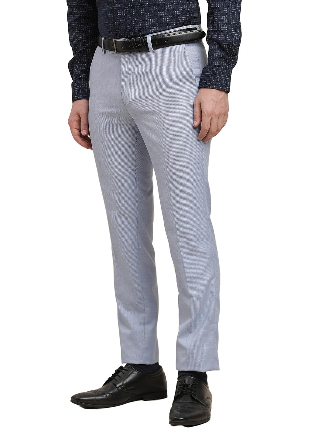 Turtle Men Pv Linen Light Blue Dobby Printed Slim Fit Formal Trouser