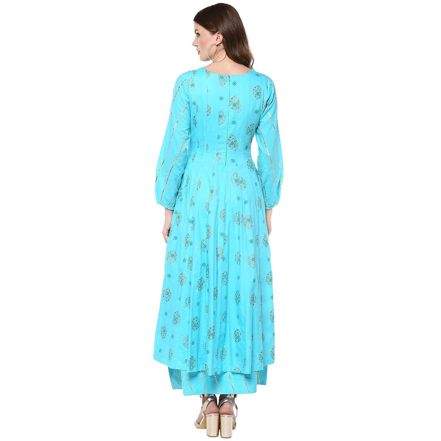 Idalia Printed Aqua Anarkali Kurta