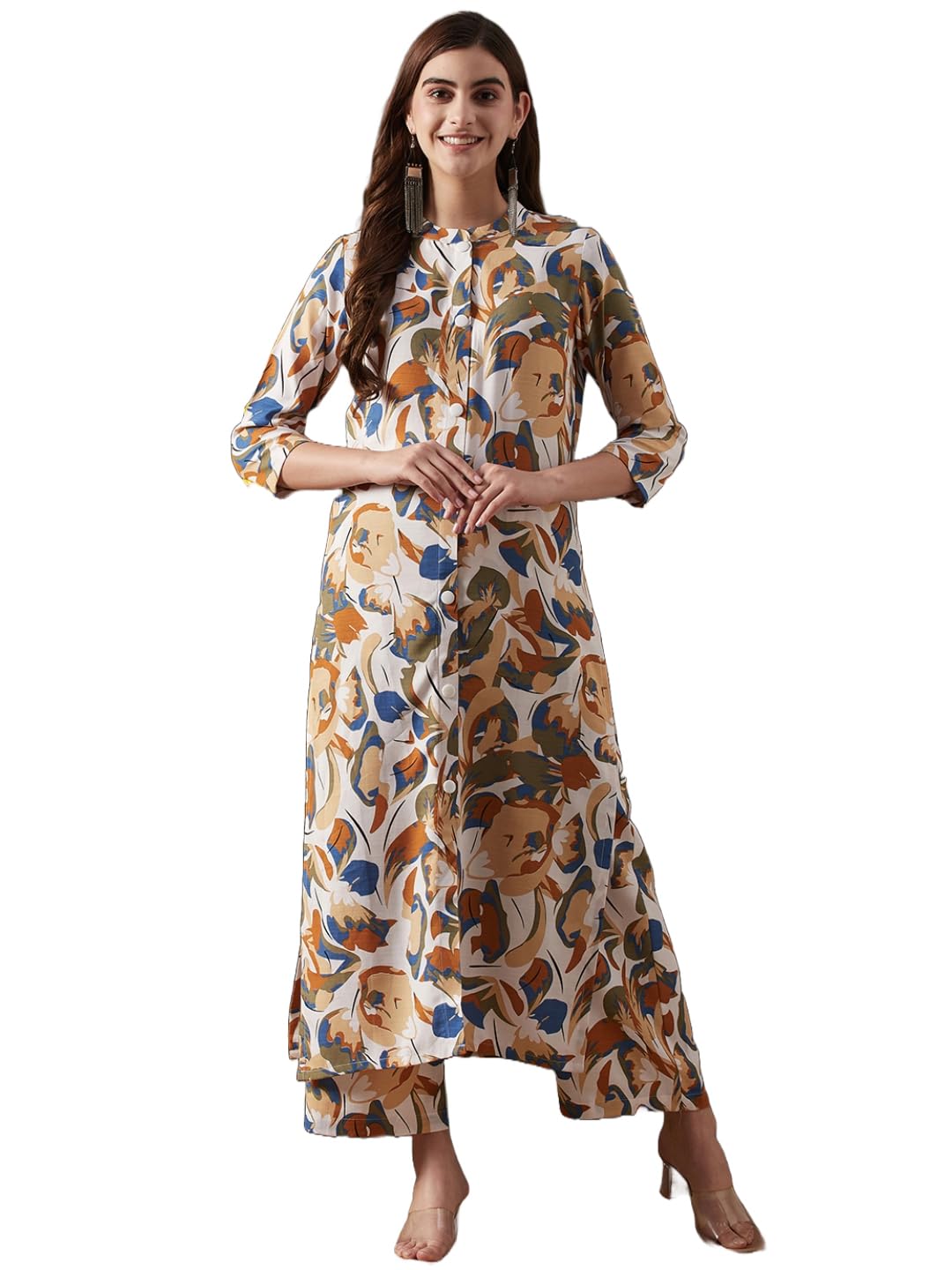 ANNI DESIGNER Women s Cotton Blend Kurta & Palazzo, Yellow, L