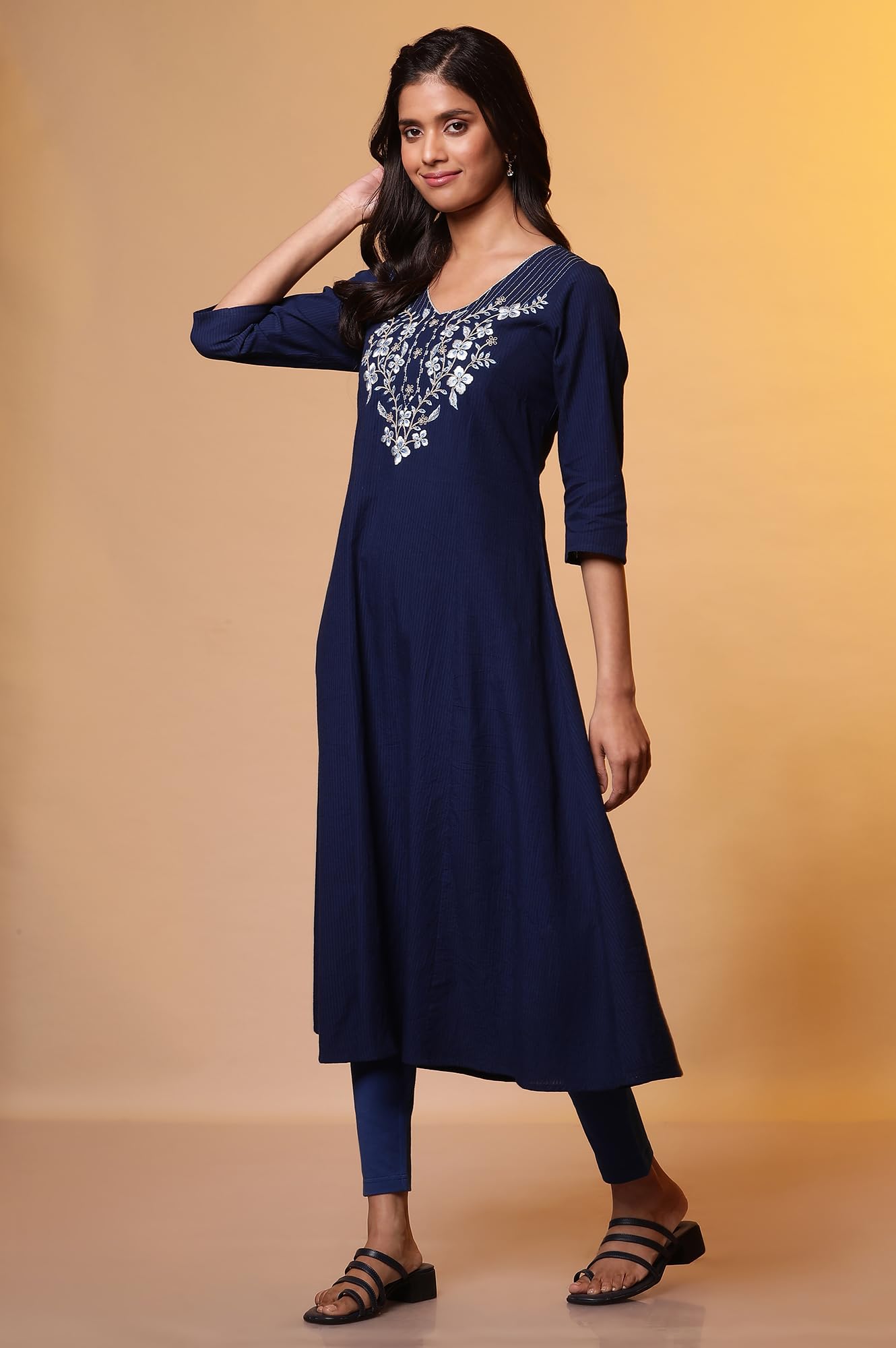Aurelia WomenS Cotton Striped Regular Kurta (24Fea15037_Blue