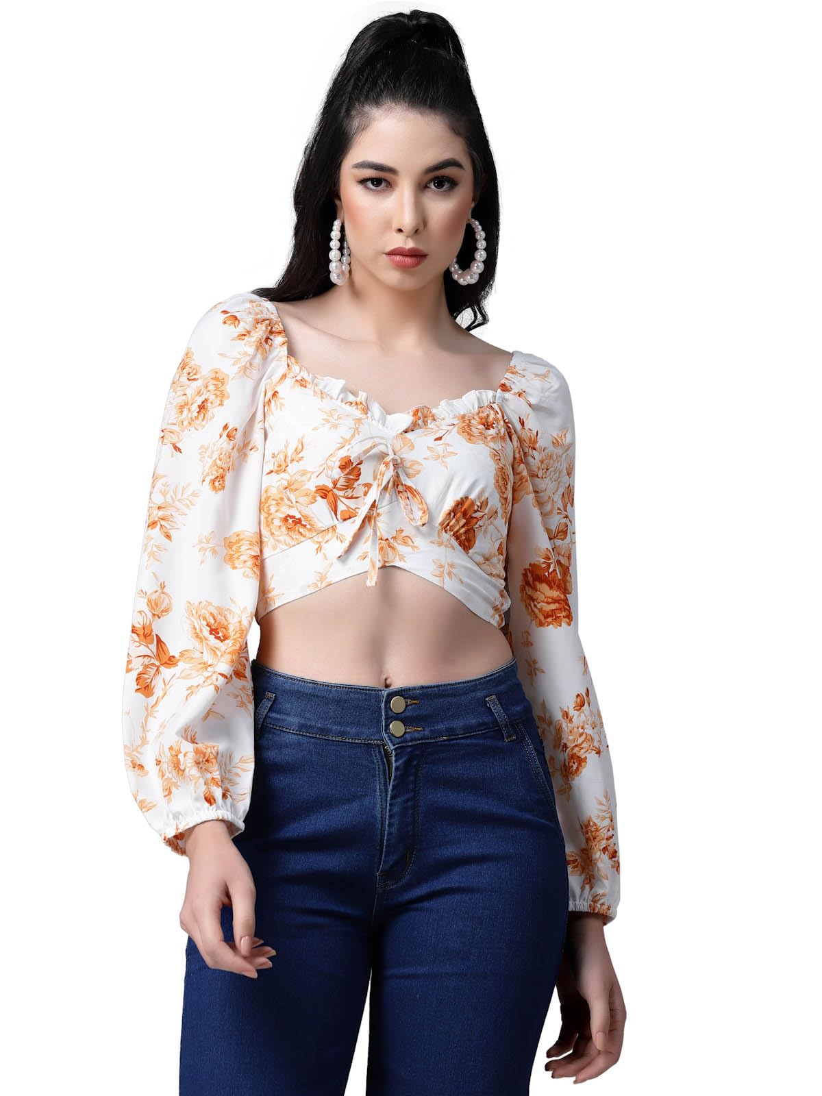 OOMPH! Crop Tops for Women, Orange - mt639