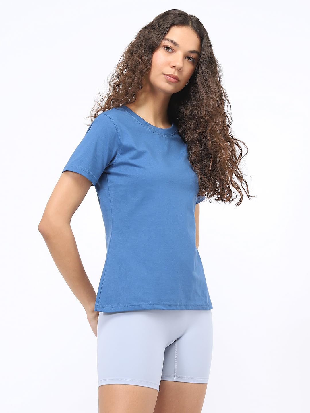 Nobero WomenS Solid Regular Fit T-Shirt (1W-Twts-R0003_Marine