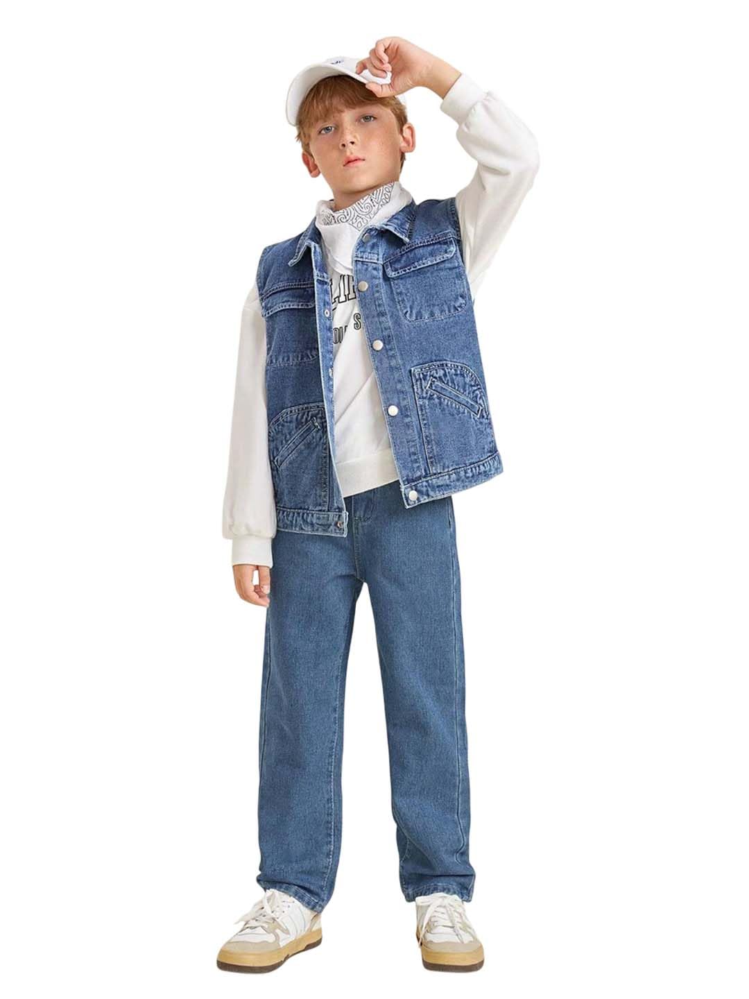 Kotty Boys Straight Fit Cotton Lycra Blend Solid Jeans Sky Blue