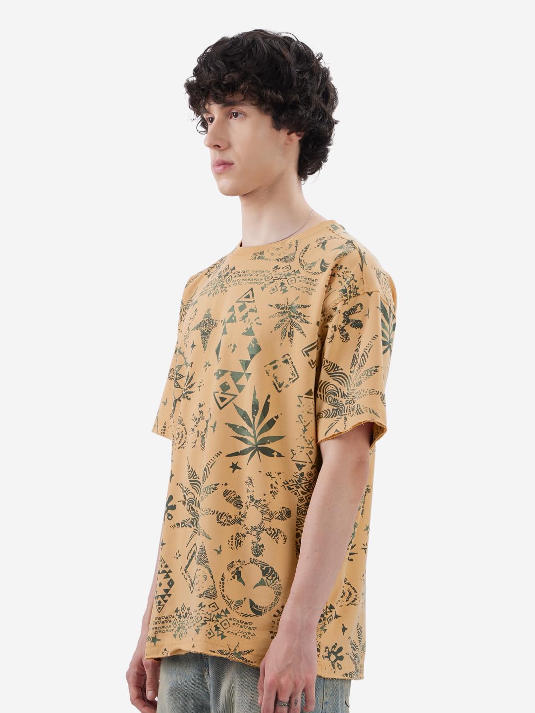 The Souled Store Kalahari Men and Boys Short Sleeve Round Neck Brown All Over Printed Cotton Oversized T-Shirts
