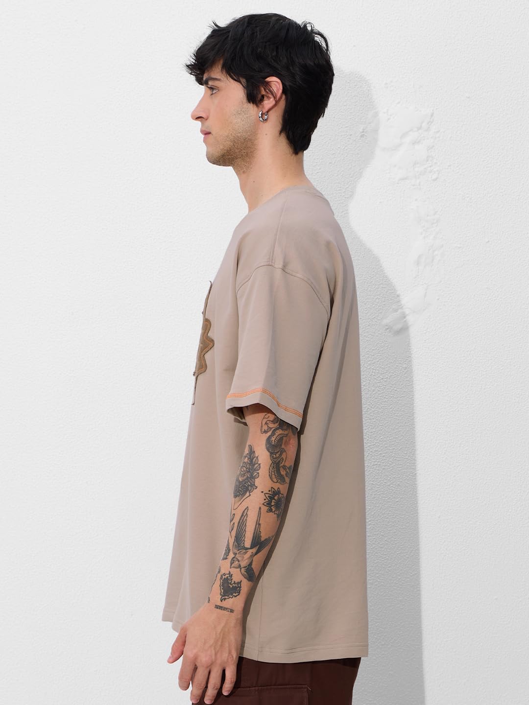 The Souled Store Originals Patchwork T-Shirt : Freedom Oversized T-Shirt for Men Boys Cotton Casual Half Sleeves Baggy Loose Fit