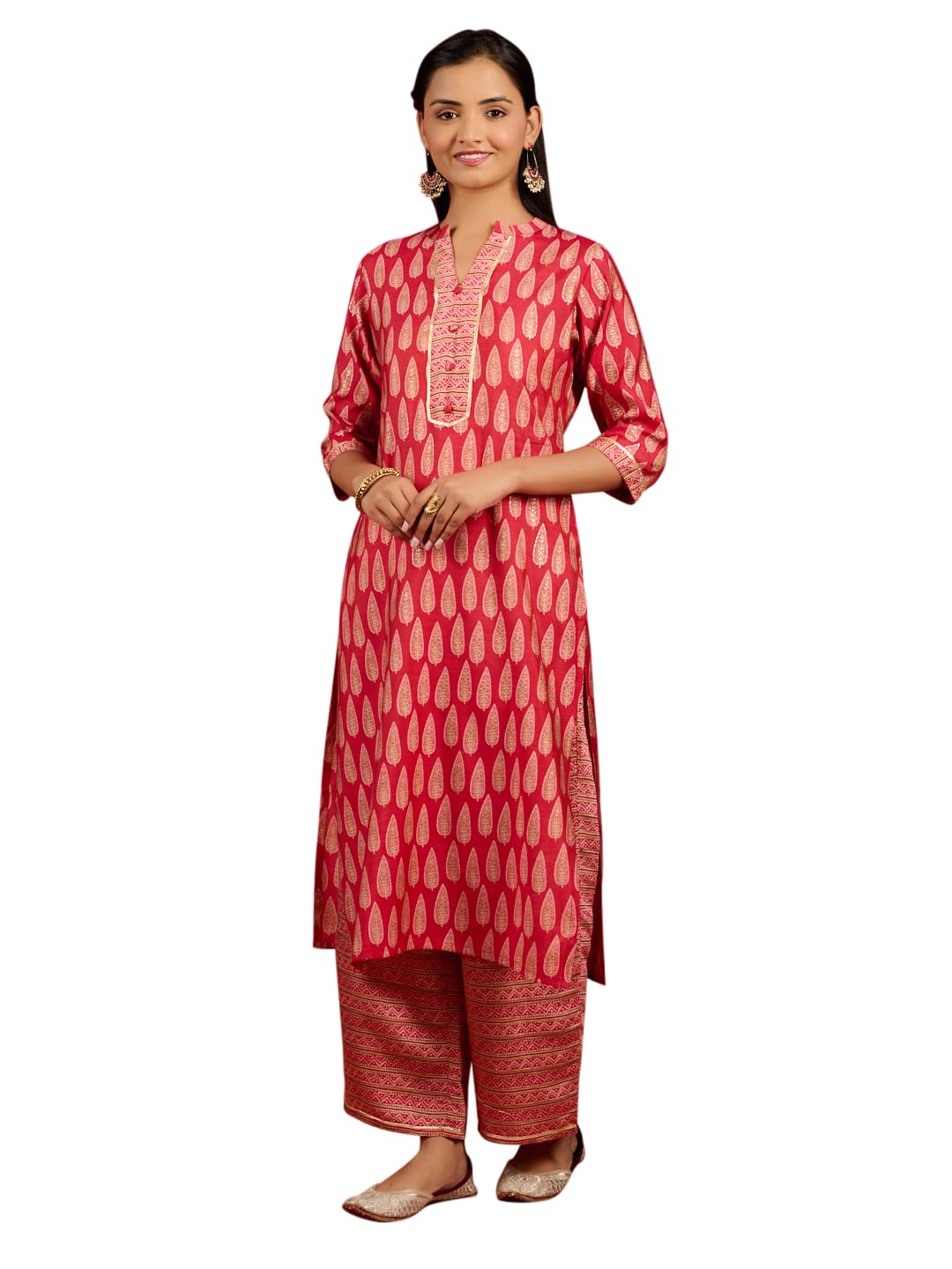 Libas WomenS Silk Blend Printed Kurta Sets (34863_Red