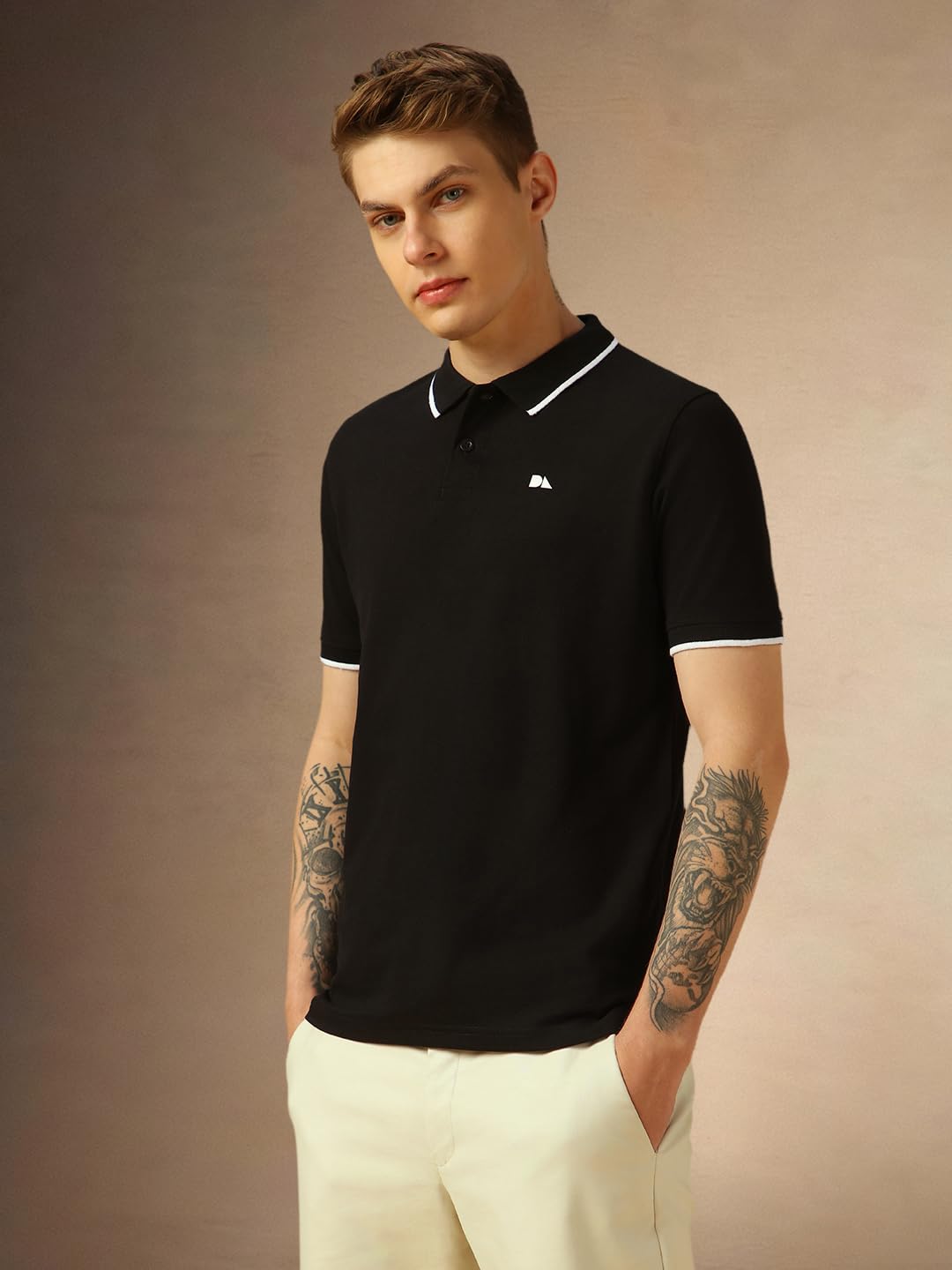 Dennis Lingo Mens Black Poly Cotton Loose Fit Solid Half Sleeve Polo T-Shirt