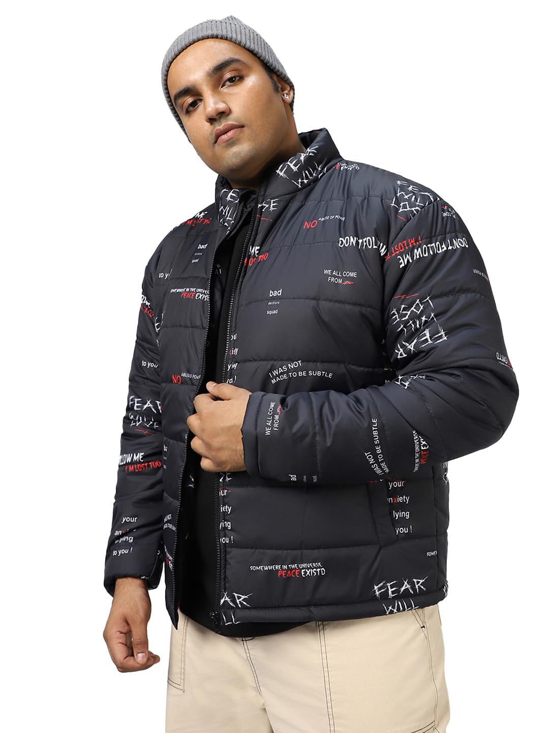 Bewakoof MenS All Over Printed Oversized Fit Jacket_498978_Black_6Xl