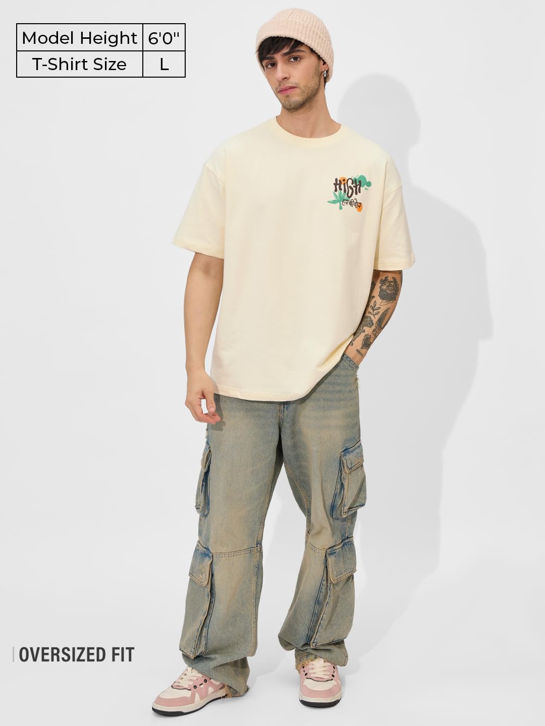 The Souled Store Naturally High Men and Boys Short Sleeves Round Neck Graphic Printed Cotton Oversized T-Shirts Yellow