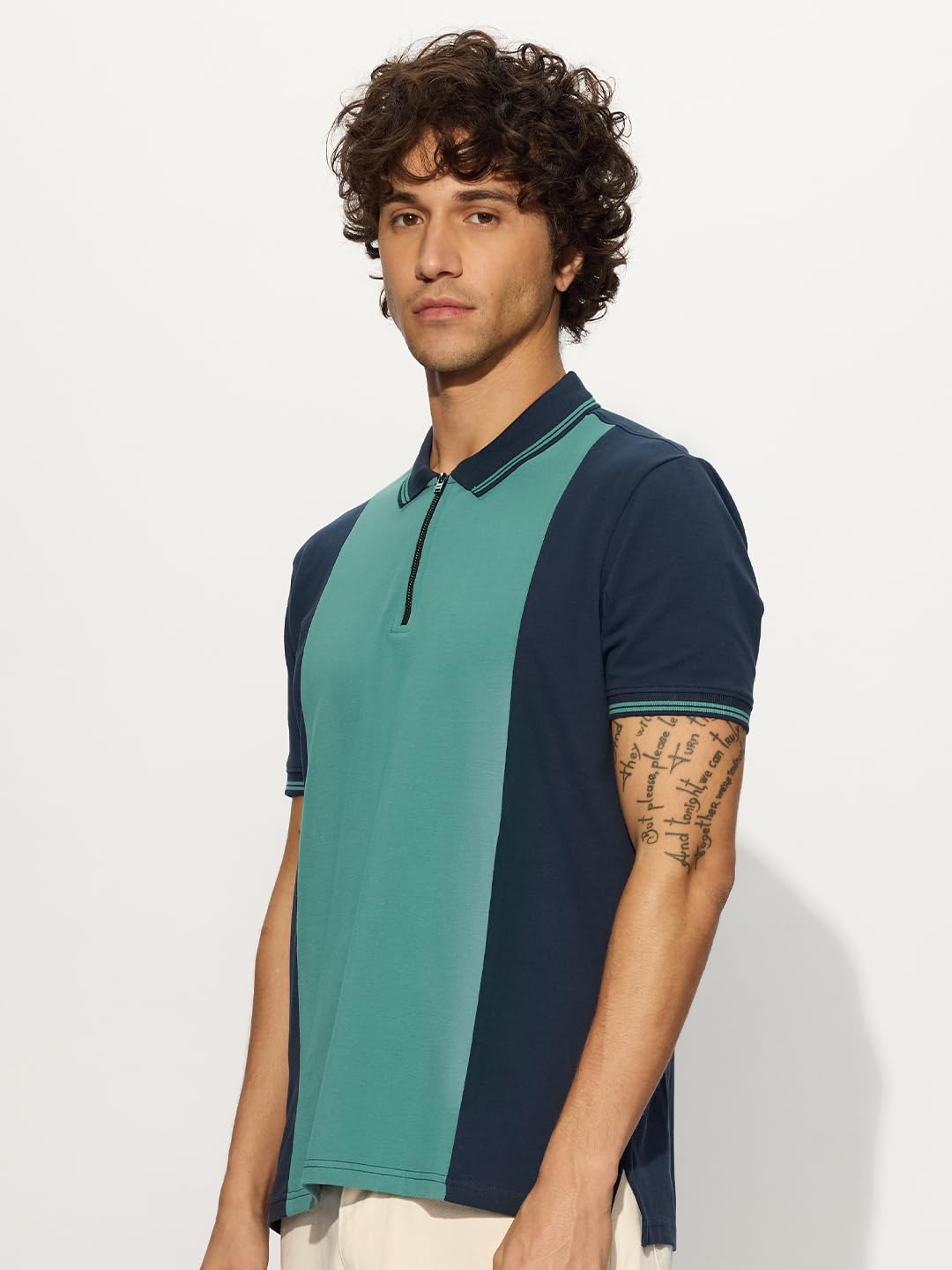 The Souled Store Cadmium Men and Boys Short Sleeves Collared Neck Color Blocked Regular Fit Zipper Polos